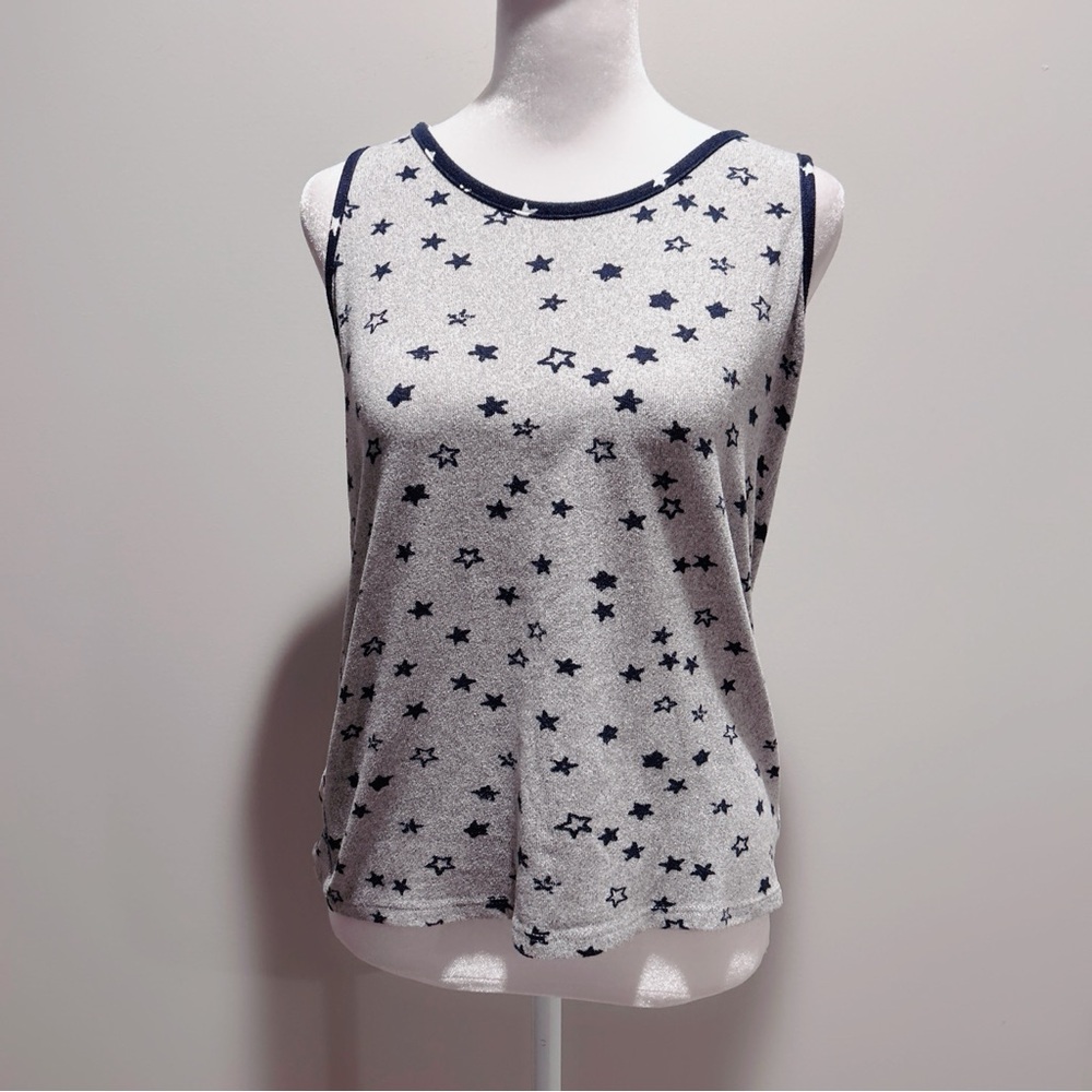 Lucky Brand Star Print Sleeveless Tank Top Gray Size S Casual Summer Top